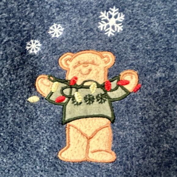 Christmas teddy bear full zip fleece shirt ugly sweater embroidered holiday XL - Picture 7 of 11